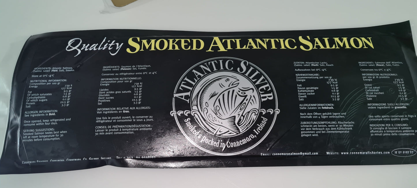 Atlantic Silver Smoked Salmon Sliced 1kg-1.2kg